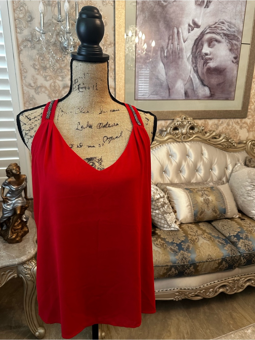 Naked Zebra Red Beaded-Strap Camisole Slip